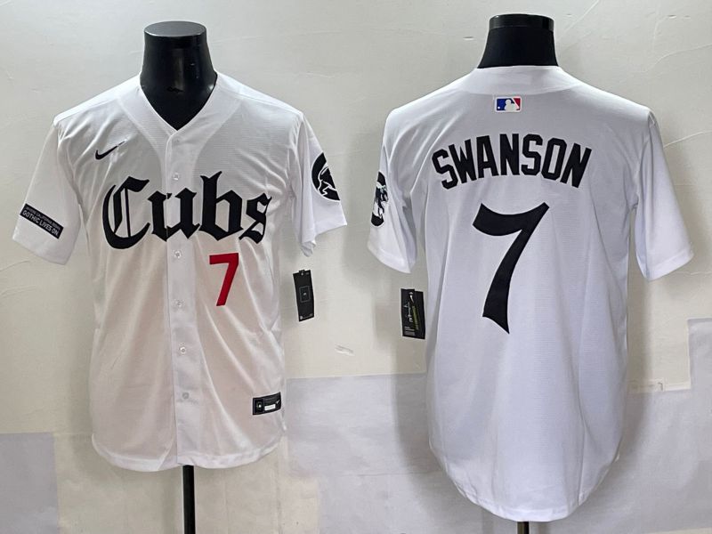 Men 2025 Chicago Cubs 7 Swanson White Five generations Joint Name Nike MLB Jersey style 4